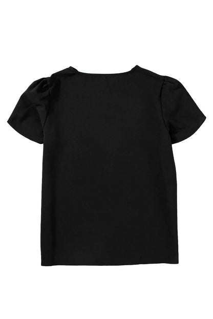 Black Scalloped V Neckline Petal Sleeve Top - Chic Meadow Boutique 