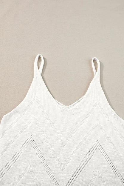 White Chevron Pointelle Knit Spaghetti Straps Sweater Vest - Chic Meadow Boutique 