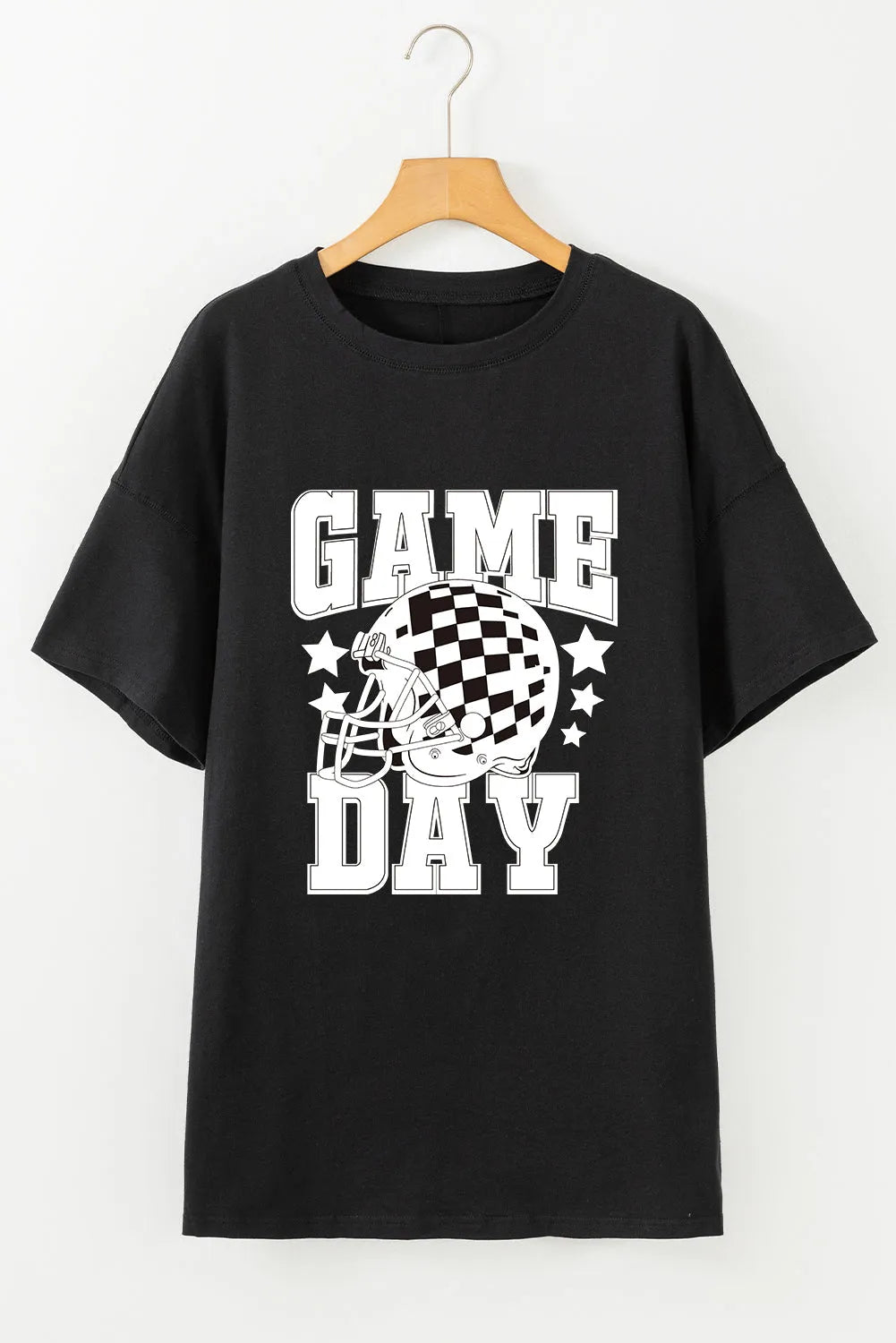 Black GAME DAY Checkerboard Rugby Football Helmet T Shirt - Chic Meadow Boutique 