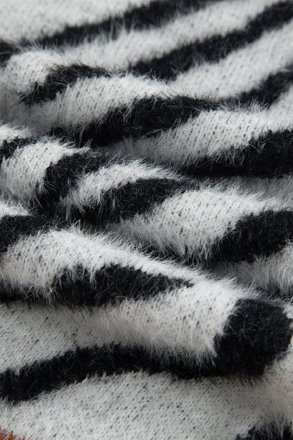 Coffee Western Leopard Zebra Print Long Sleeve Round Neck Sweater