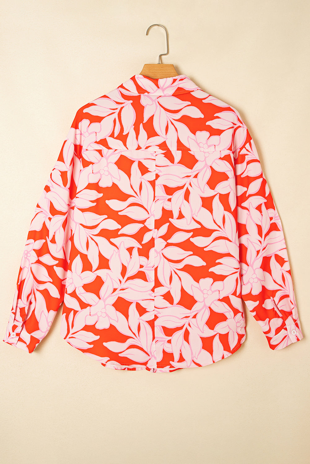 Orange Botanical Print Single Chest Pocket Button Up Shirt