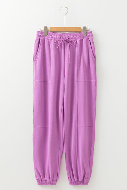Lilac Drawstring Waist Patchwork Solid Color Jogger Pants