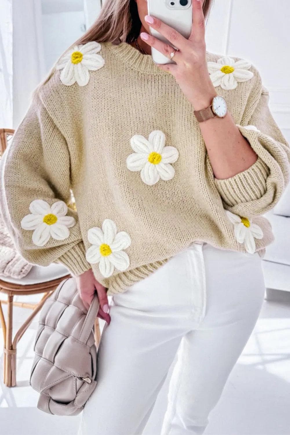 Sweaters & Cardigans/Sweaters Parchment / S / 60%Acrylic+40%Polyamide Parchment Floral Crochet Chunky Knit Sweater