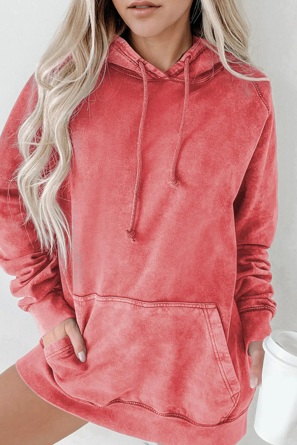 Mineral Wash Kangaroo Pocket Drawstring Pullover Hoodie - Chic Meadow Boutique 