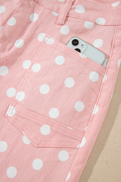 Pink Polka Dot Casual Slim Fit Jeans