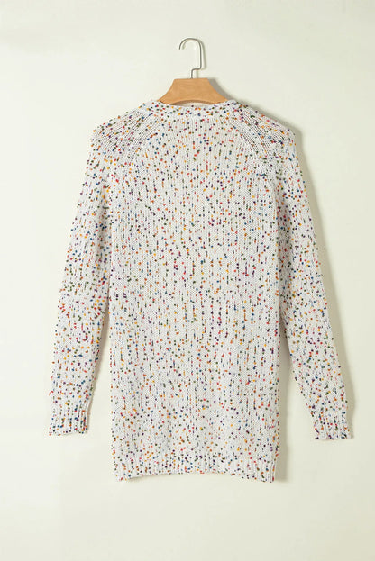 White Rainbow Popcorn Speckles Open Front Cardigan - Chic Meadow Boutique 