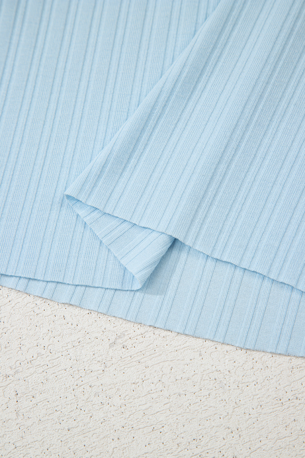 Beau Blue Ribbed Button V Neck Tank Top and Shorts Set