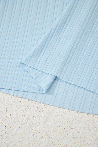 Beau Blue Ribbed Button V Neck Tank Top and Shorts Set