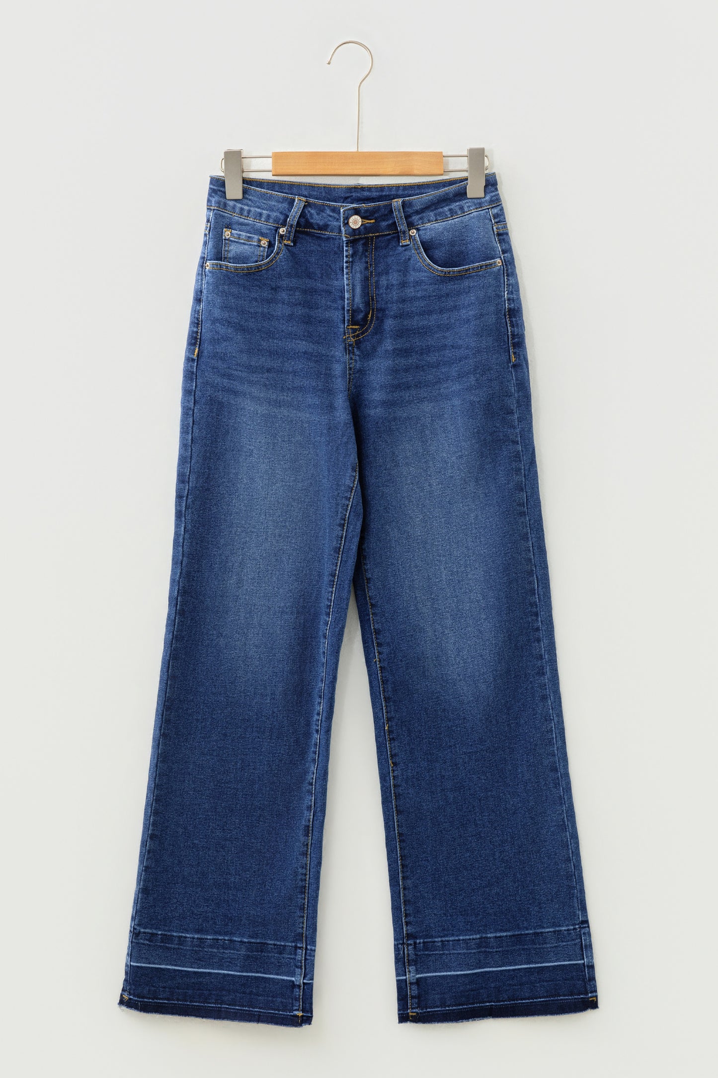 Real Teal Raw Hem Unique Cuffs Straight High Rise Loose Jeans