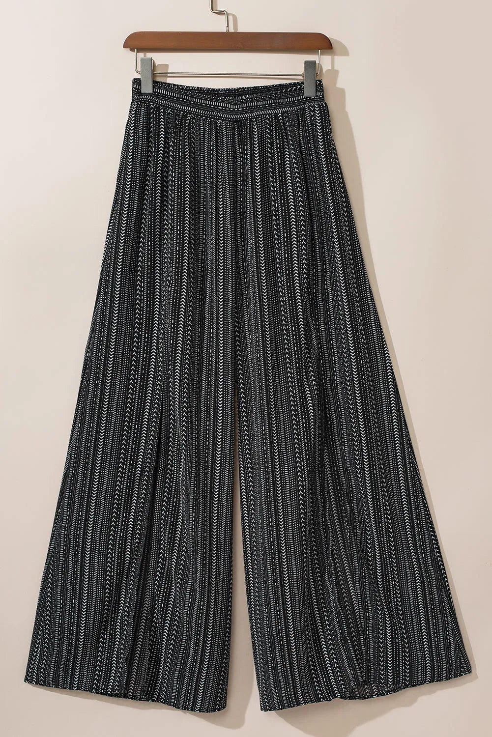 Black Printed Striped Printed Slit Wide Leg High Waist Pants - Chic Meadow Boutique 