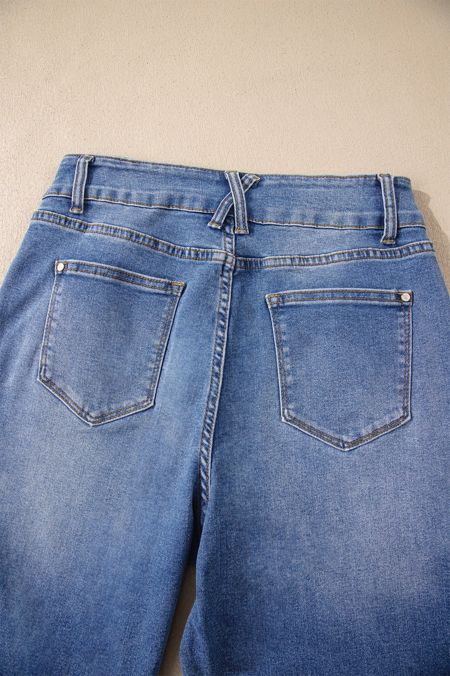 Sky Blue Double Button Zip Fly Straight Leg Jeans