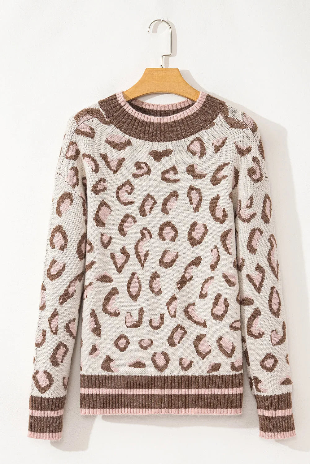 Brown Two-tone Ribbed Trim Contrast Leopard Sweater - Chic Meadow Boutique 