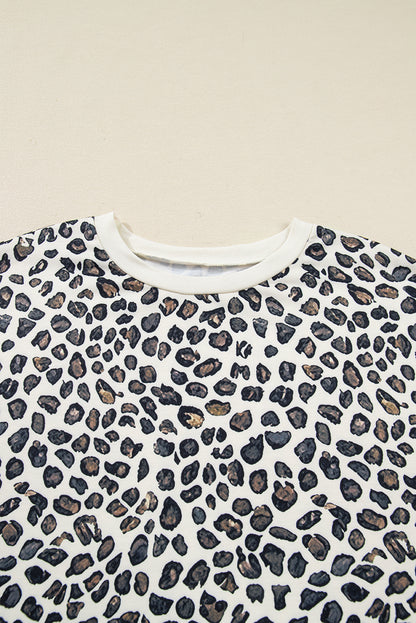 Khaki Plus Size Leopard Loose Pullover Casual Shorts 2pcs Outfit