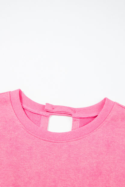 Bonbon Mineral Wash Drawstring Waist Hollow Out Back Short Sleeve Romper