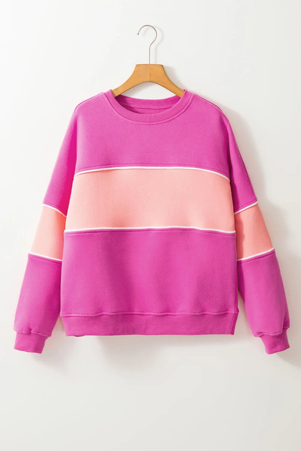 Sachet Pink Colorblock Patchwork Drop Shoulder Ribbed Trim Sweatshirt - Chic Meadow Boutique 