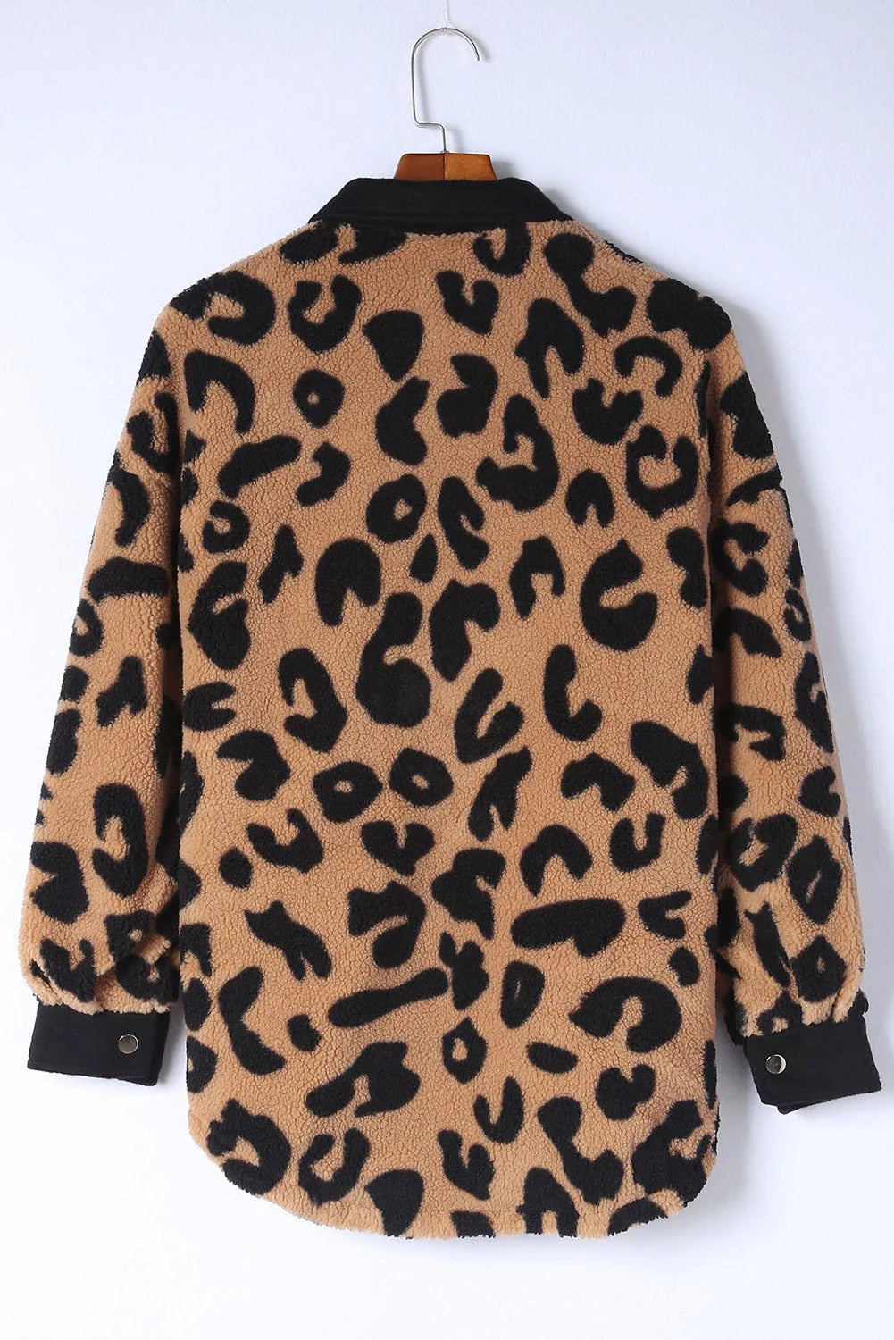 Black Contrast Trimmed Leopard Teddy Shacket - Chic Meadow Boutique 