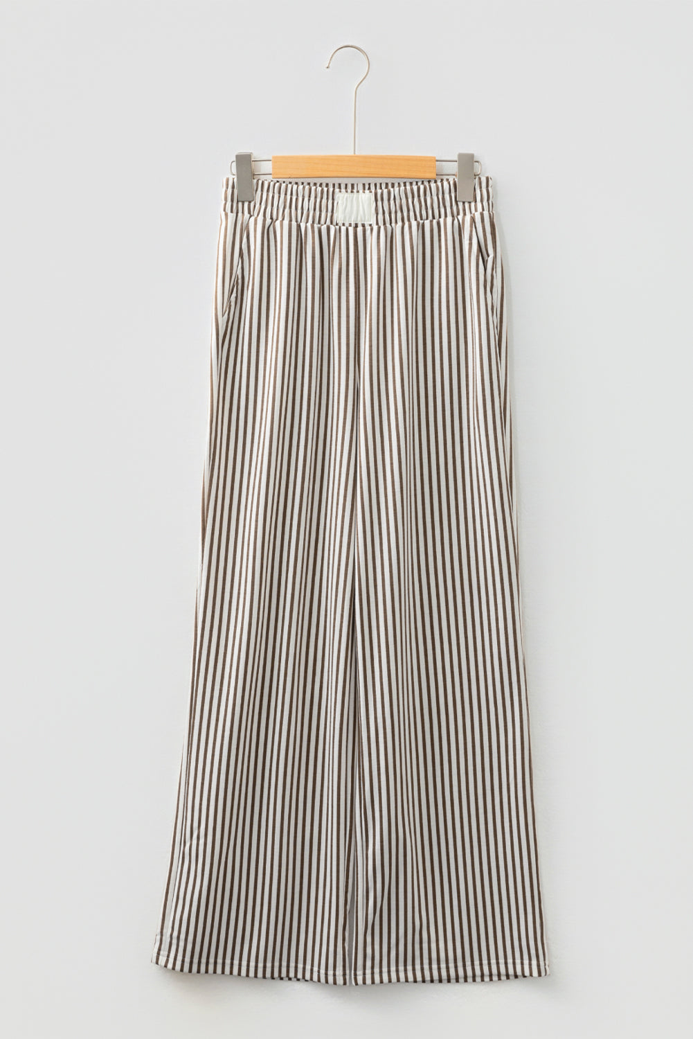 Brown Stripe Elastic High Waist Pocketed Loose Pants