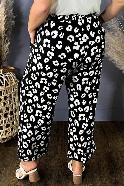 Plus Size/Plus Size Bottoms Leopard Leopard Print Wide Leg Pockets Plus Size Pants