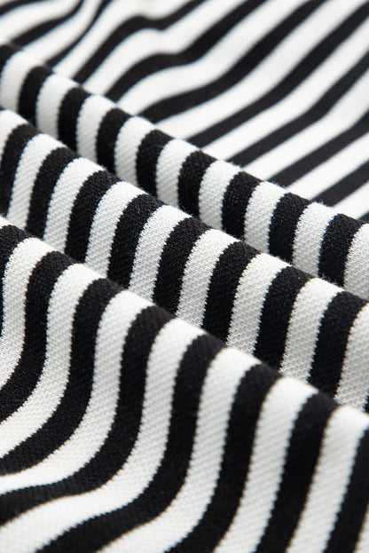 Black Stripe Bowknot Cutout Back Drop Shoulder Wide Bracelet Sleeve Loose Tee