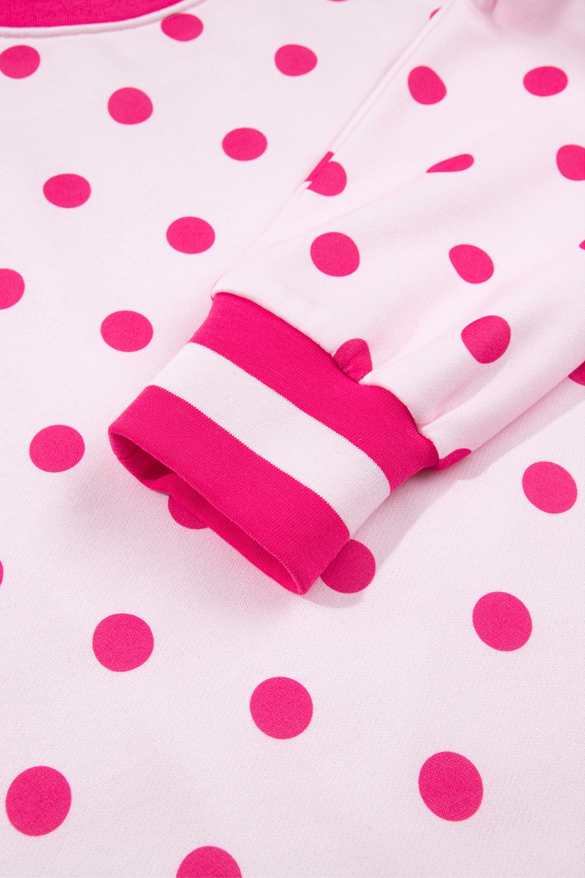 Pink Polka Dot Colorblock Round Neck Pullover Sweatshirt