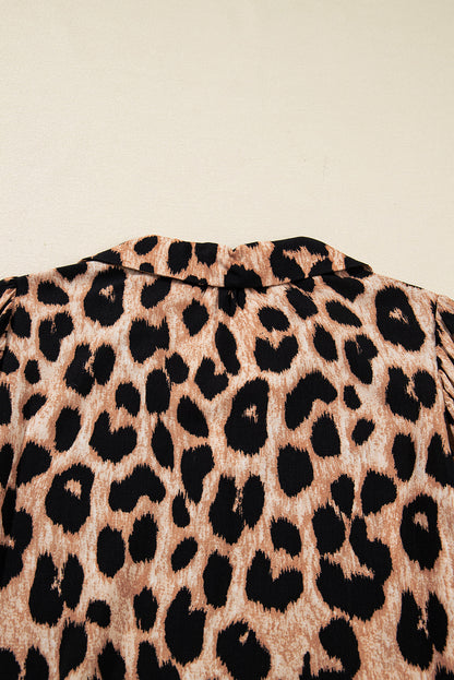 Brown Leopard Print Smocked Detail Flowy Midi Dress