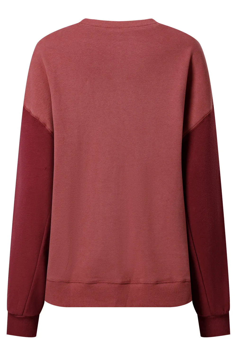 Mineral Red Two Tone Patchwork Drop Shoulder Pullover Sweatshirt - Chic Meadow Boutique 