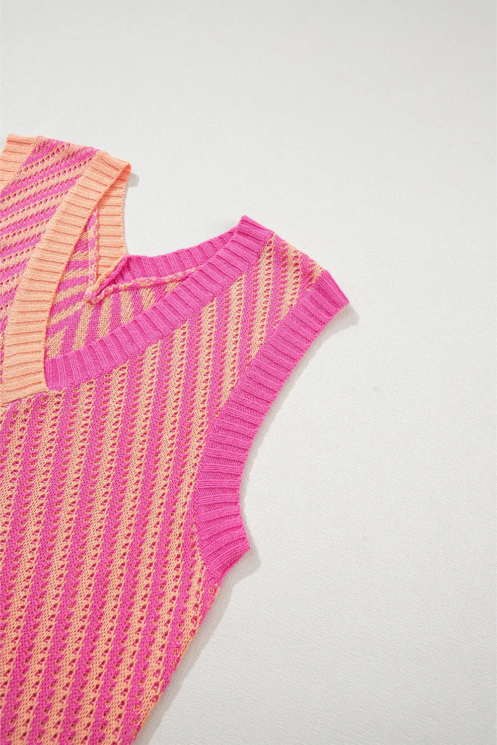 Strawberry Pink Contrast Chevron Knit V Neck Sweater Vest - Chic Meadow Boutique 