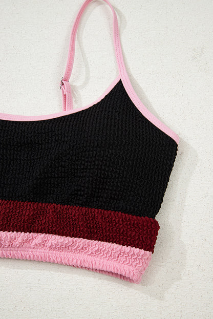 Burgundy Color Block High Waisted Sexy Bikini Set