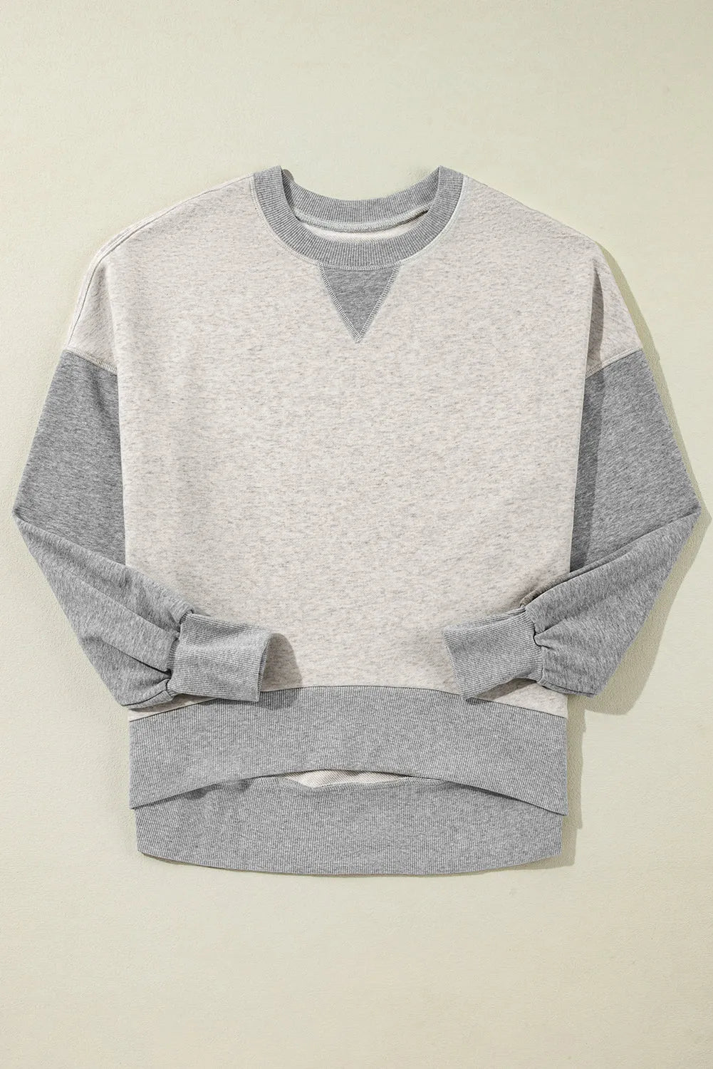 Light Grey Color Block Thumbhole Sleeve Drop Shoulder Sweatshirt - Chic Meadow Boutique 