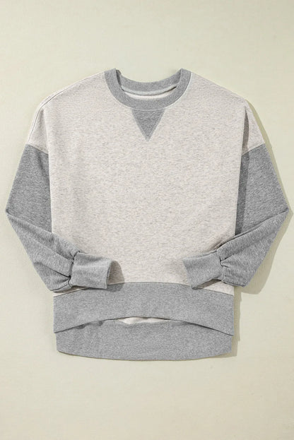 Light Grey Color Block Thumbhole Sleeve Drop Shoulder Sweatshirt - Chic Meadow Boutique 