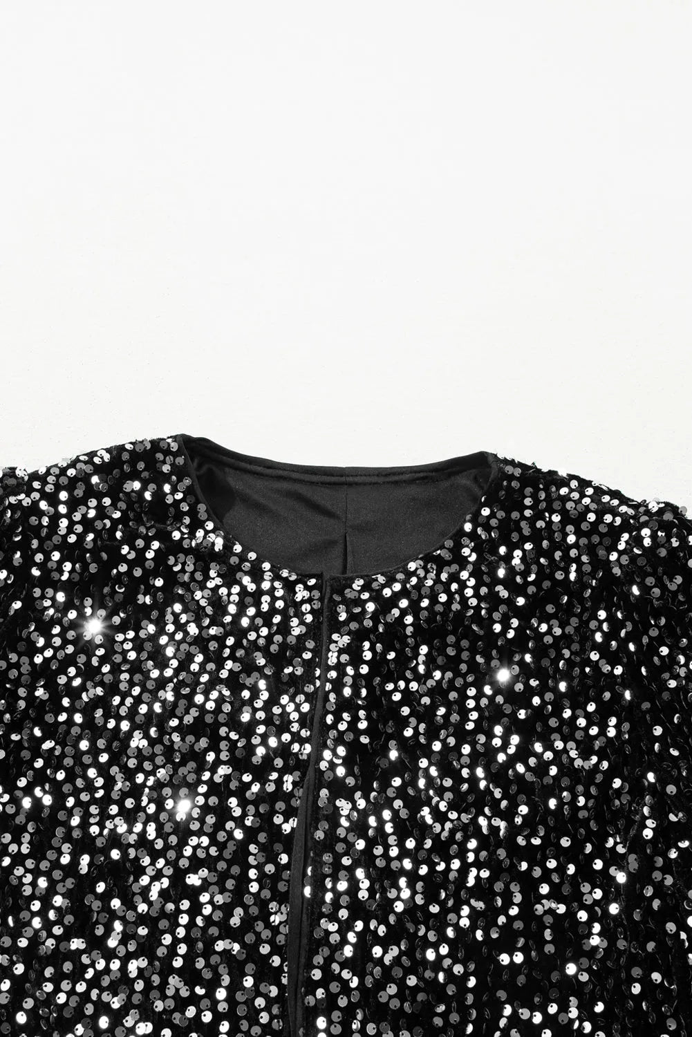 Black Sequined Open Front Cropped Jacket - Chic Meadow Boutique 