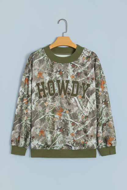 Green Western Camo Print Baggy Pullover Sweatshirt