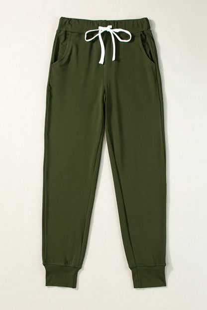 Moss Green Drawstring Waist Pocketed Joggers - Chic Meadow Boutique 