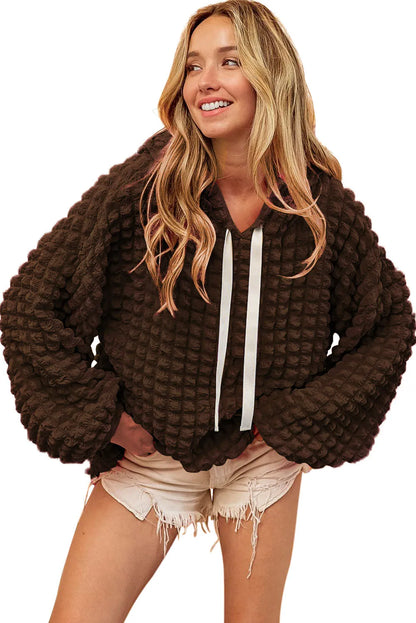 Dark Brown Bubble Textured Waffle Hoodie - Chic Meadow Boutique 