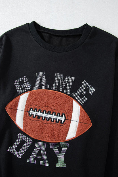 Black GAME DAY Rugby Football Graphic Pullover and Shorts Casual Outfit - Chic Meadow Boutique 