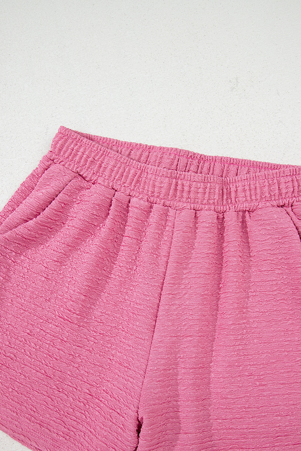 Pink Textured V Neck T Shirt and Shorts Set