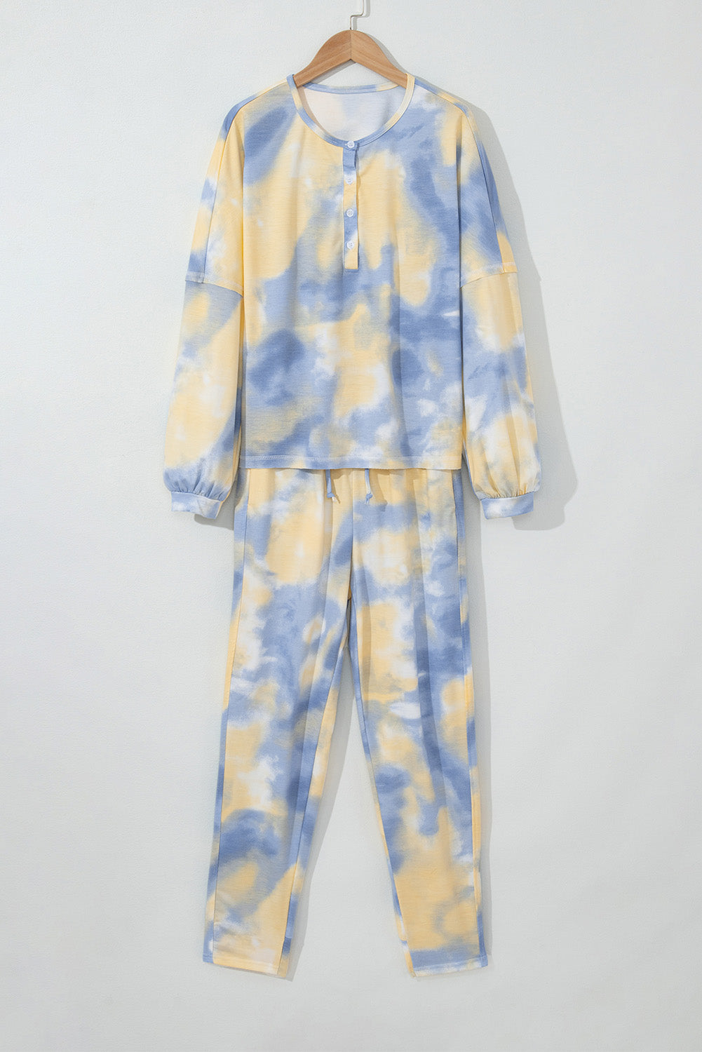 Multicolor Tie Dye Henley Top and Drawstring Pants Outfit