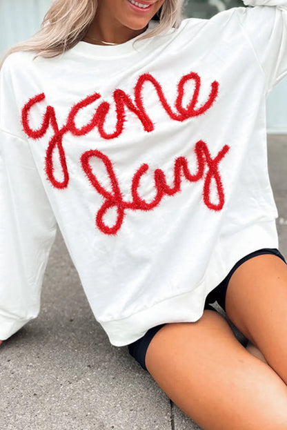 Tops/Sweatshirts & Hoodies White / S / 70%Polyester+30%Cotton White Tinsel Game Day Drop Shoulder Graphic Sweatshirt