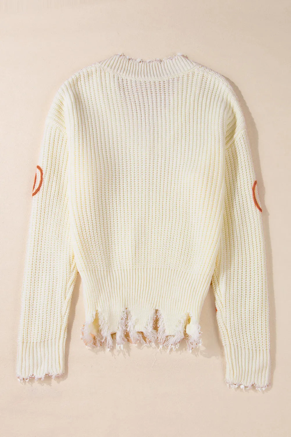 Beige Cable Knit Pumpkin Raw Hem V Neck Loose Sweater - Chic Meadow Boutique 