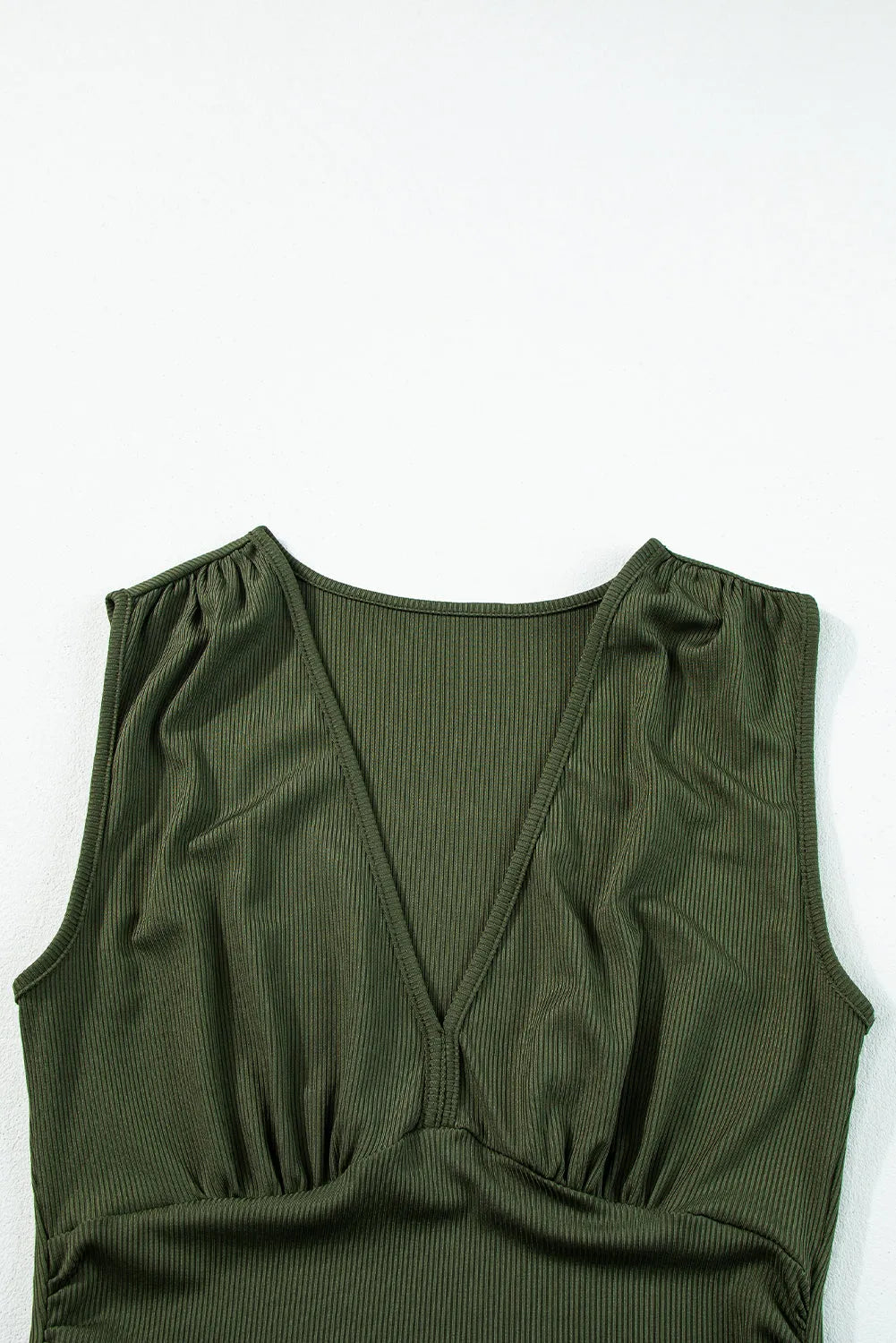 Moss Green Sleeveless V Neck Ruched Wide Leg Jumpsuit - Chic Meadow Boutique 