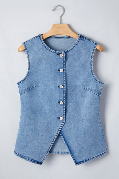 Myosotis Buttoned Front Slit Denim Vest