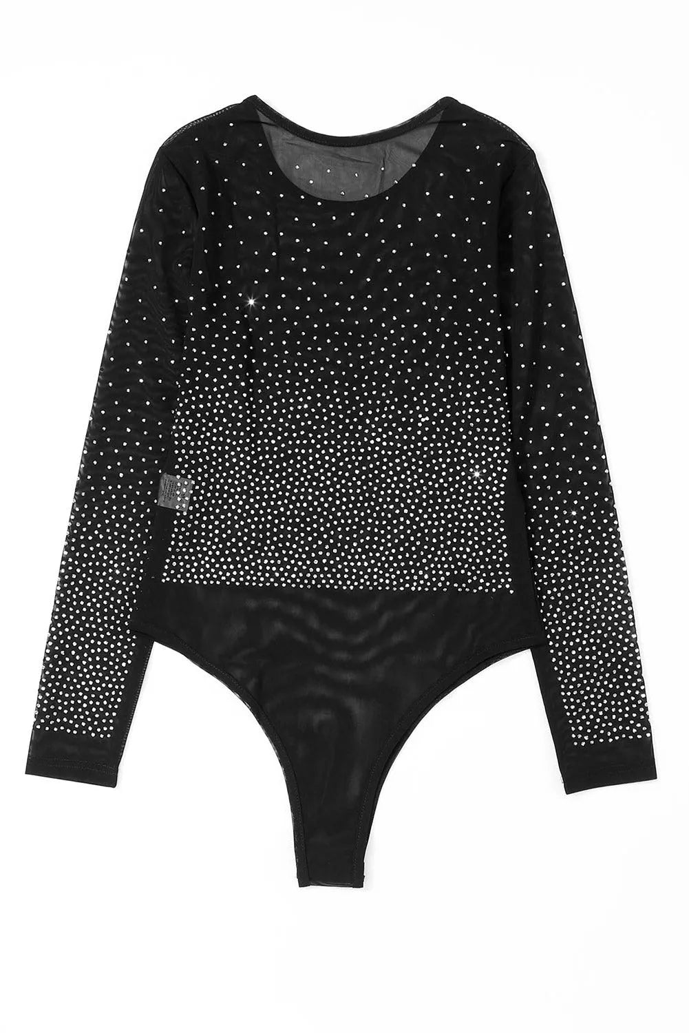 Black Rhinestone Embellished Mesh Long Sleeve Bodysuit - Chic Meadow Boutique 