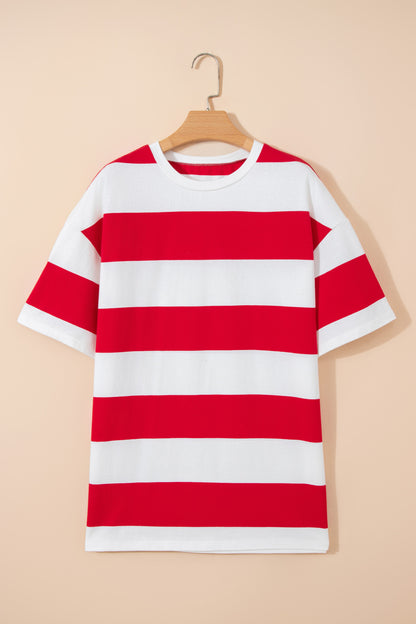 Racing Red Striped Color Block Oversize Tunic Tee