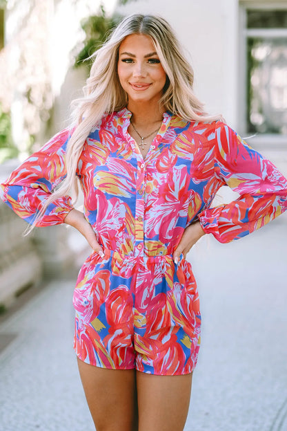 Multicolor Bold Graffiti Print Shirt Button Romper - Chic Meadow Boutique 