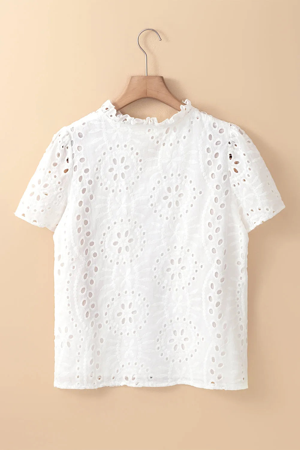 White Geometric Embroidery Hollow Out Blouse - Chic Meadow Boutique 