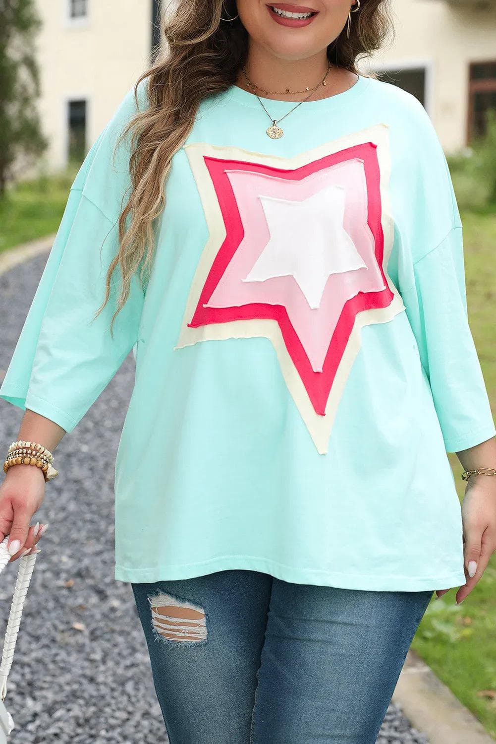 Plus Size/Plus Size Tops/Plus Size Tops & Tees Moonlight Jade Colorblock Star Patch Plus Size Tunic