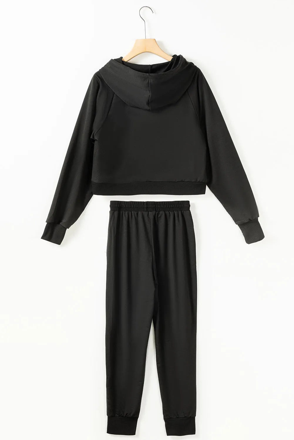 Black Drawstring Hoodie and High Waist Pants Lounge Set - Chic Meadow Boutique 