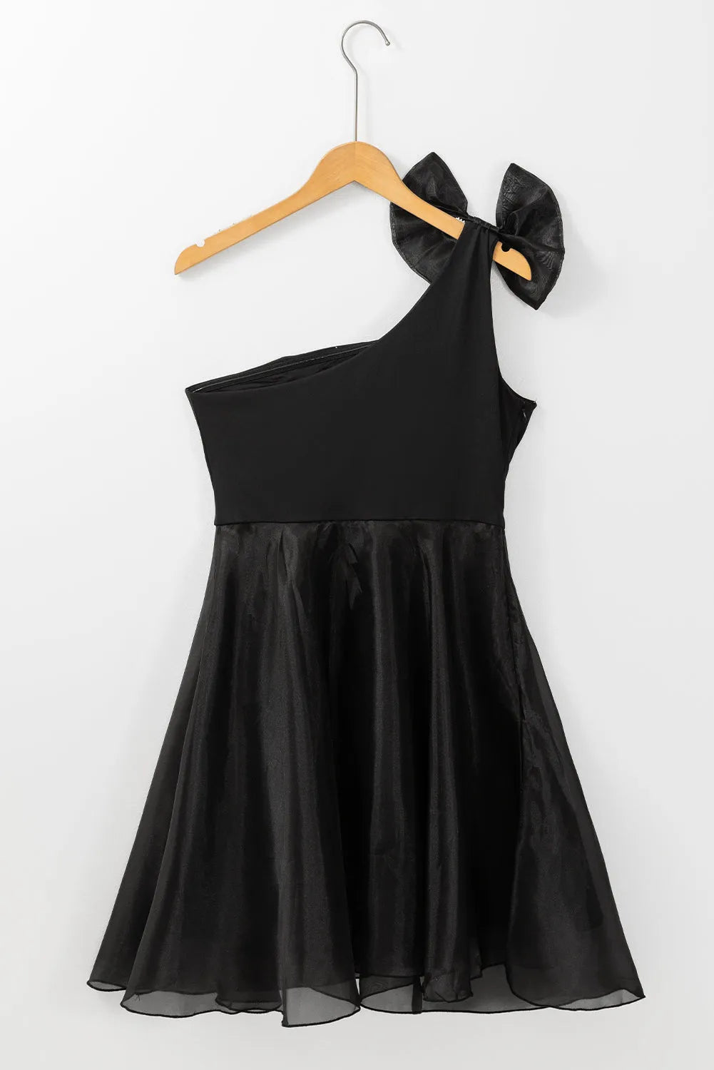 Black Bowtie One-shoulder Tulle Overlay Skater Dress - Chic Meadow Boutique 