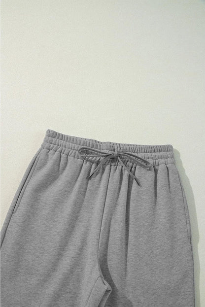 Bottoms/Pants & Culotte Light Grey Solid Color Fleece Lined Drawstring Waist Casual Pants