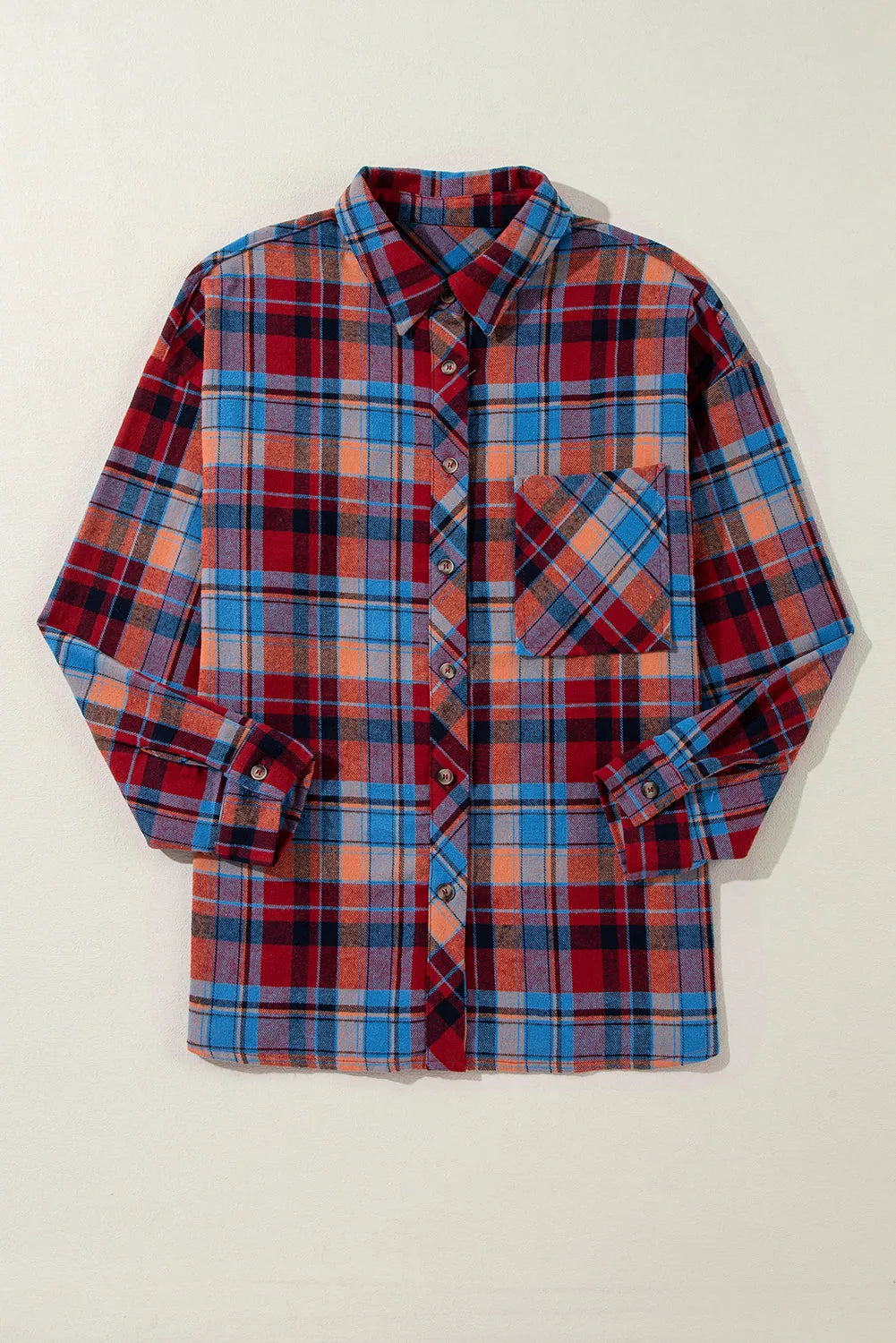 Red Plaid Print Loose Vintage Shirt - Chic Meadow Boutique 